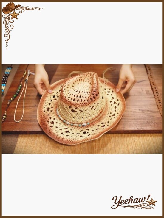 Straw Cowgirl Hat Foldable Western Sun Hat with Interchangeable Bands